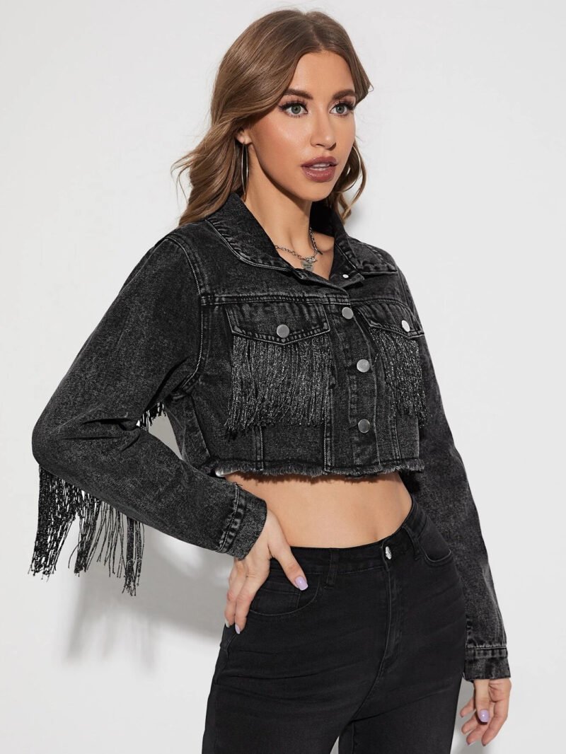 Fringe Denim Crop Jacket