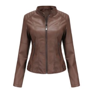 Stand Collar Faux Leather Jacket