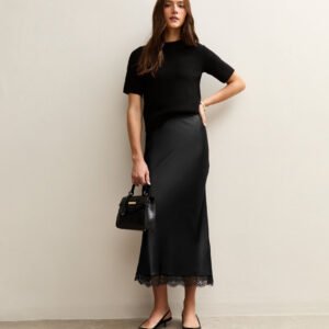 Lace Satin Midi Skirt
