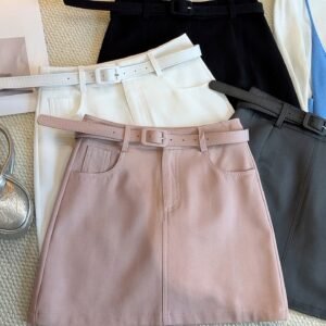 Belted High Waist A-Line Skirt