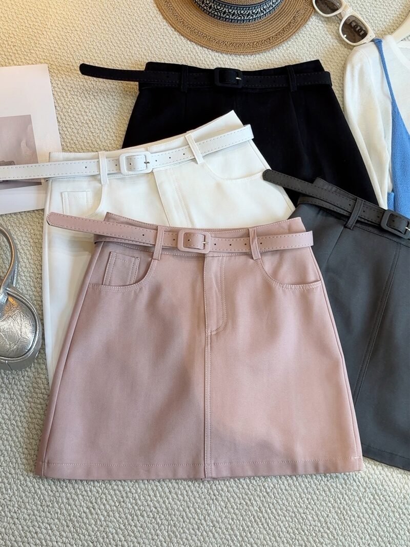 Belted High Waist A-Line Skirt