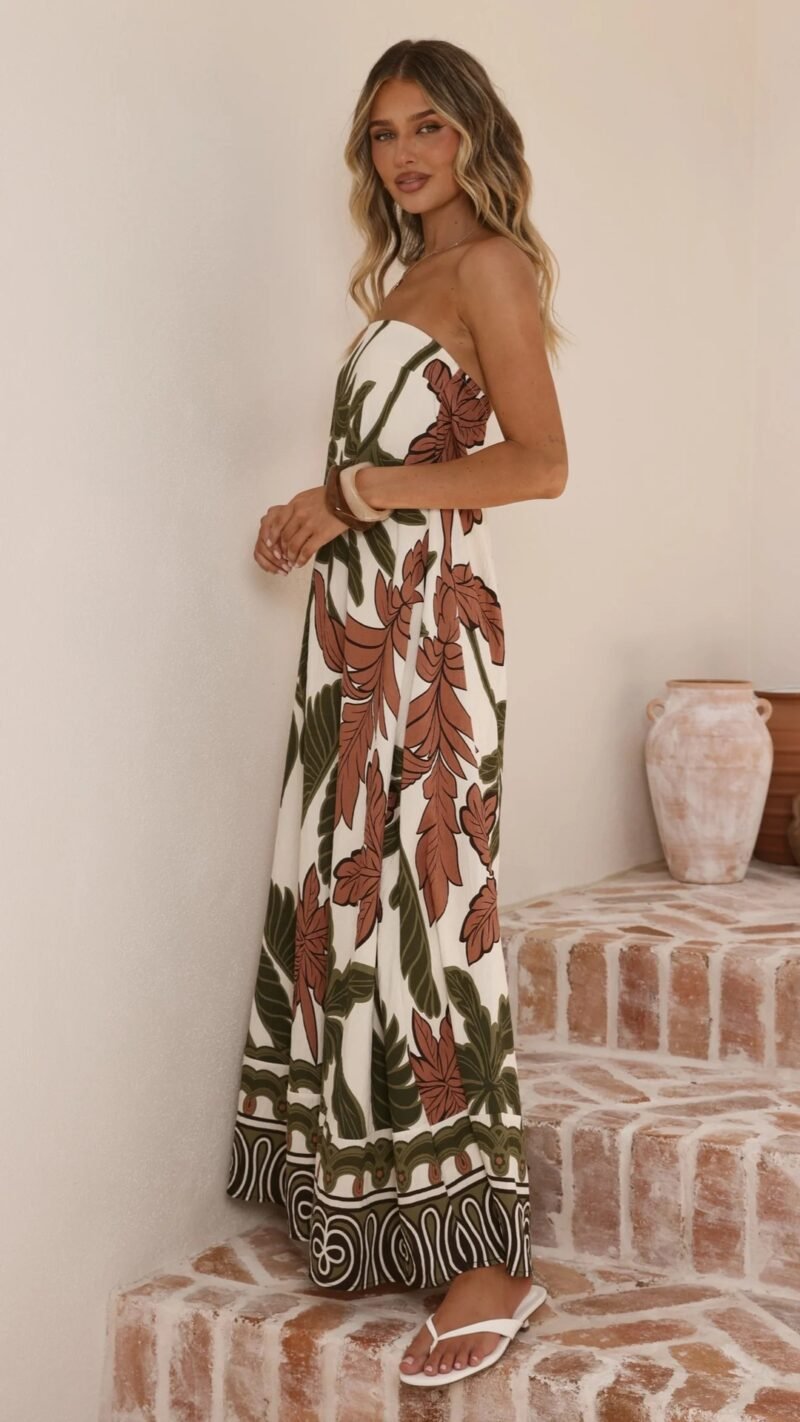 Printed Strapless Maxi Dress