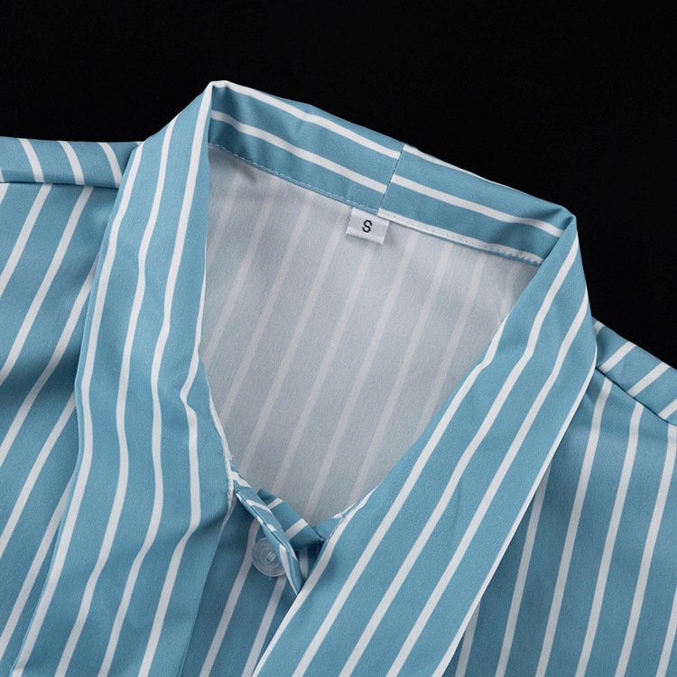 O1CN017gcdM72KYCh2wq0GK_2212760969568-0-cib.jpg Striped Tie Neck Blouse