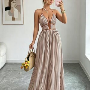 Striped Halter Maxi Dress