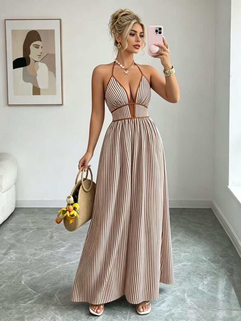 Striped Halter Maxi Dress