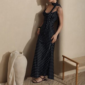Polka Dot Halter Maxi Dress