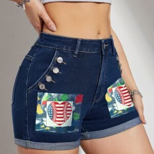 Graphic Print Denim Shorts