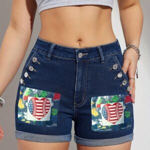 Graphic Print Denim Shorts