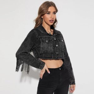 Fringe Denim Crop Jacket