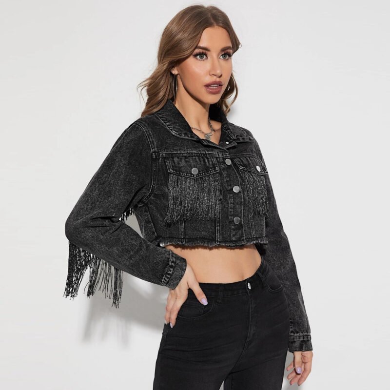 Fringe Denim Crop Jacket