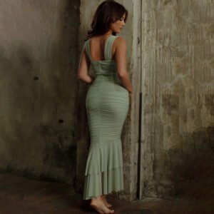 Ruched Fishtail Maxi Dress