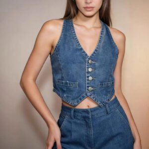 Slim Denim Button Vest
