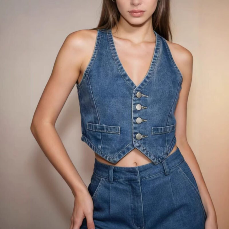 Slim Denim Button Vest