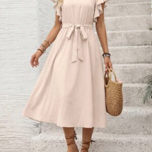 Belted Midi A-Line Dress