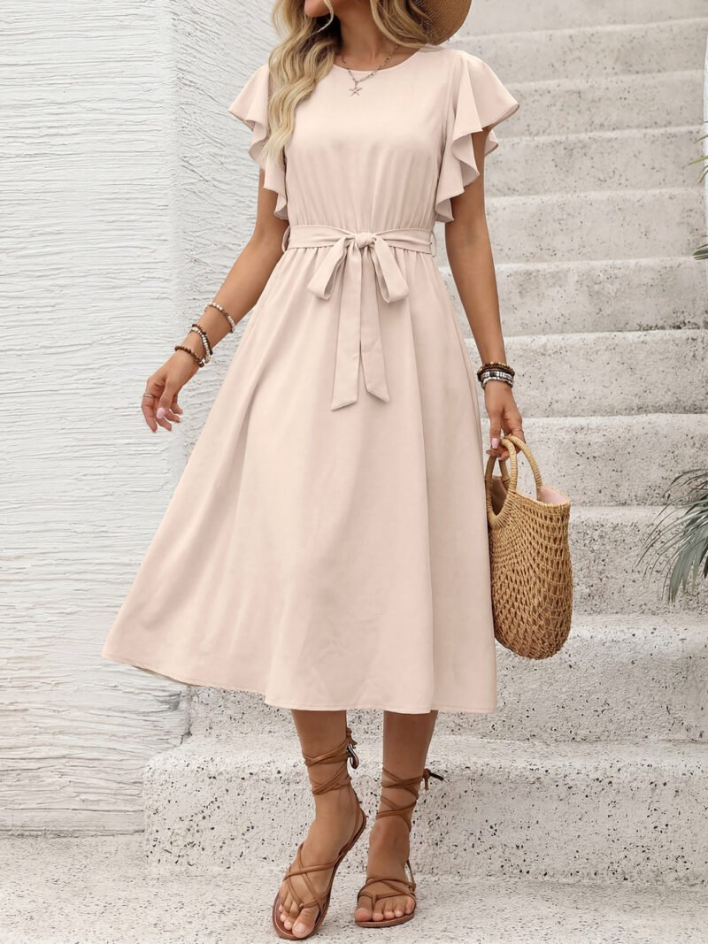 Belted Midi A-Line Dress