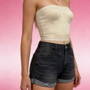 Slim Fit Ripped Denim Shorts