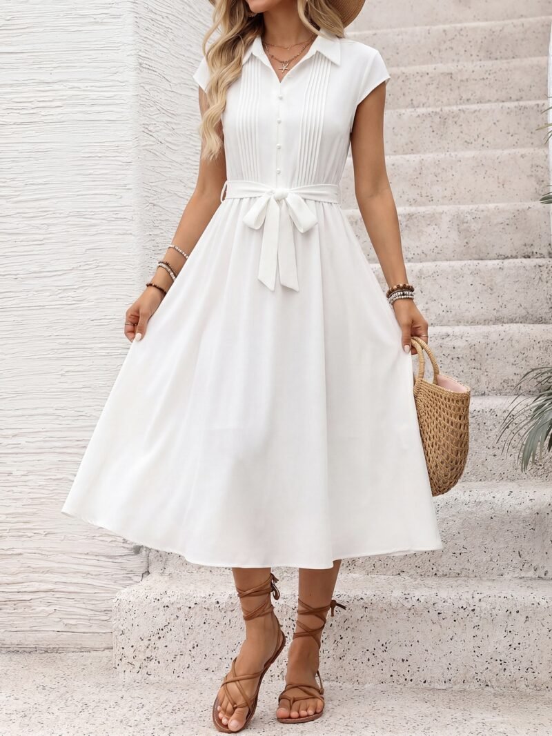Belted Shirt Midi Dress