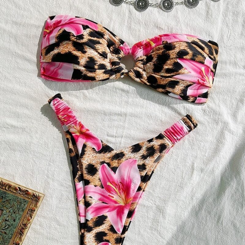 Floral Cutout Strapless Bikini