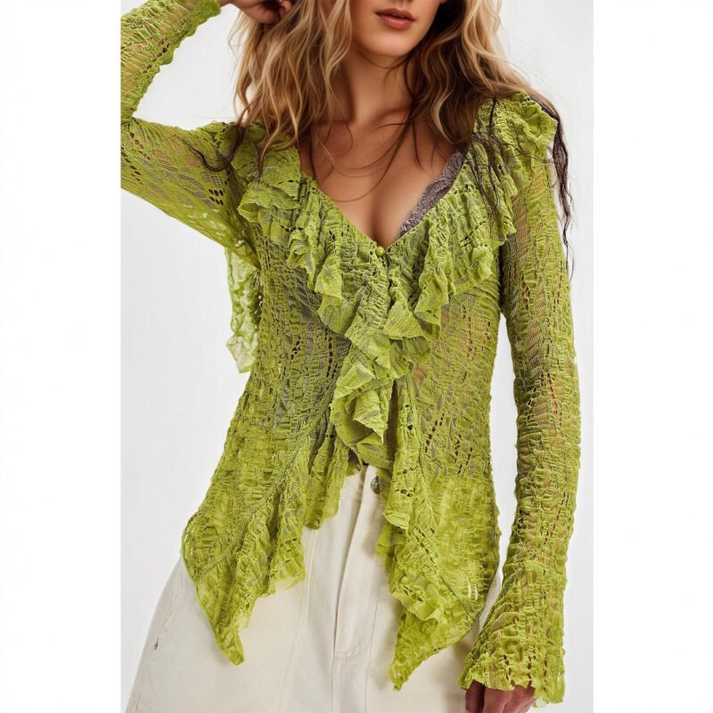 Lace Trim V-Neck Blouse