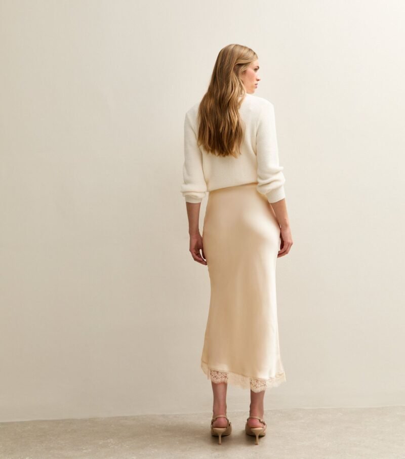 Lace Satin Midi Skirt