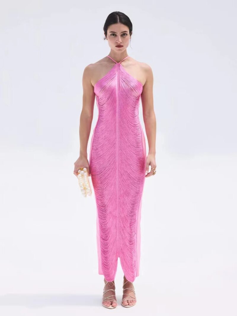 Fringe Halter Maxi Dress
