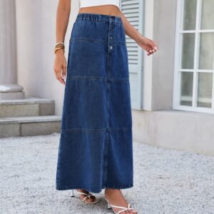 High Waist Button Midi Skirt