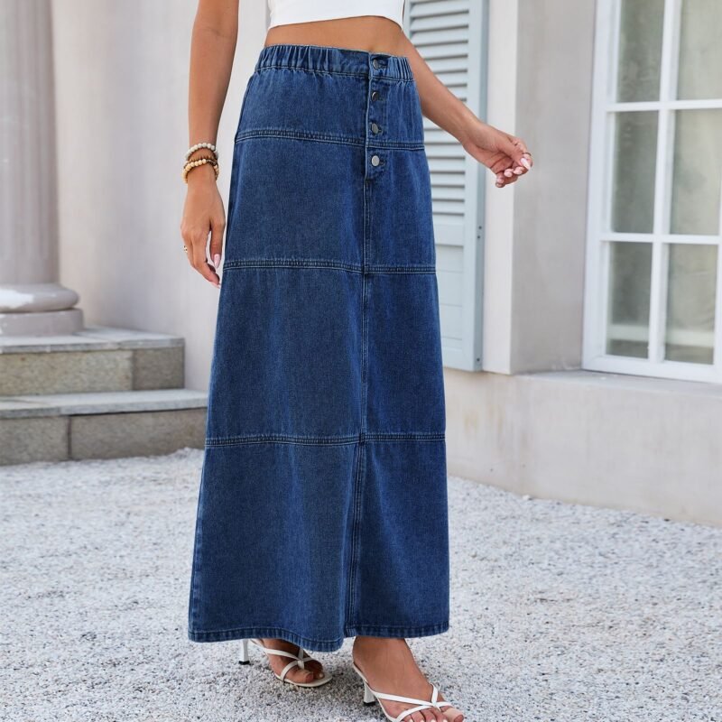 High Waist Button Midi Skirt