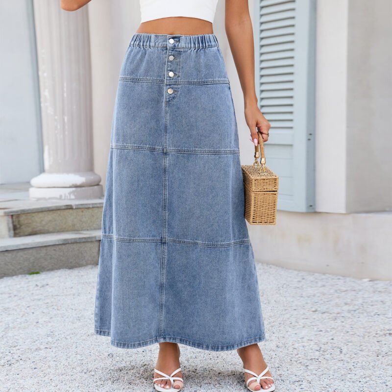 High Waist Button Midi Skirt