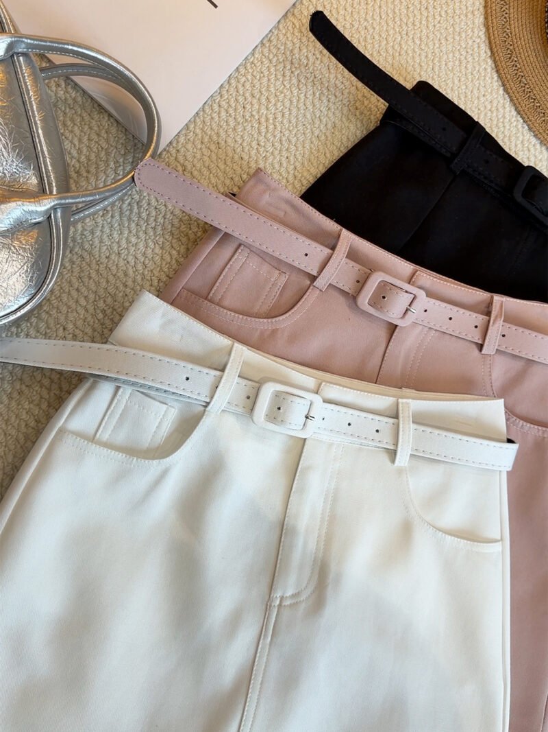 Belted High Waist A-Line Skirt