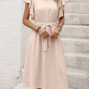 Belted Midi A-Line Dress