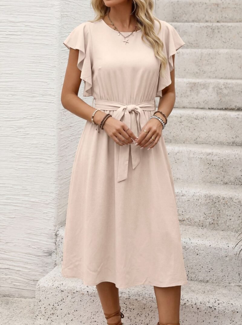 Belted Midi A-Line Dress