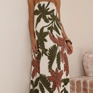 Printed Strapless Maxi Dress