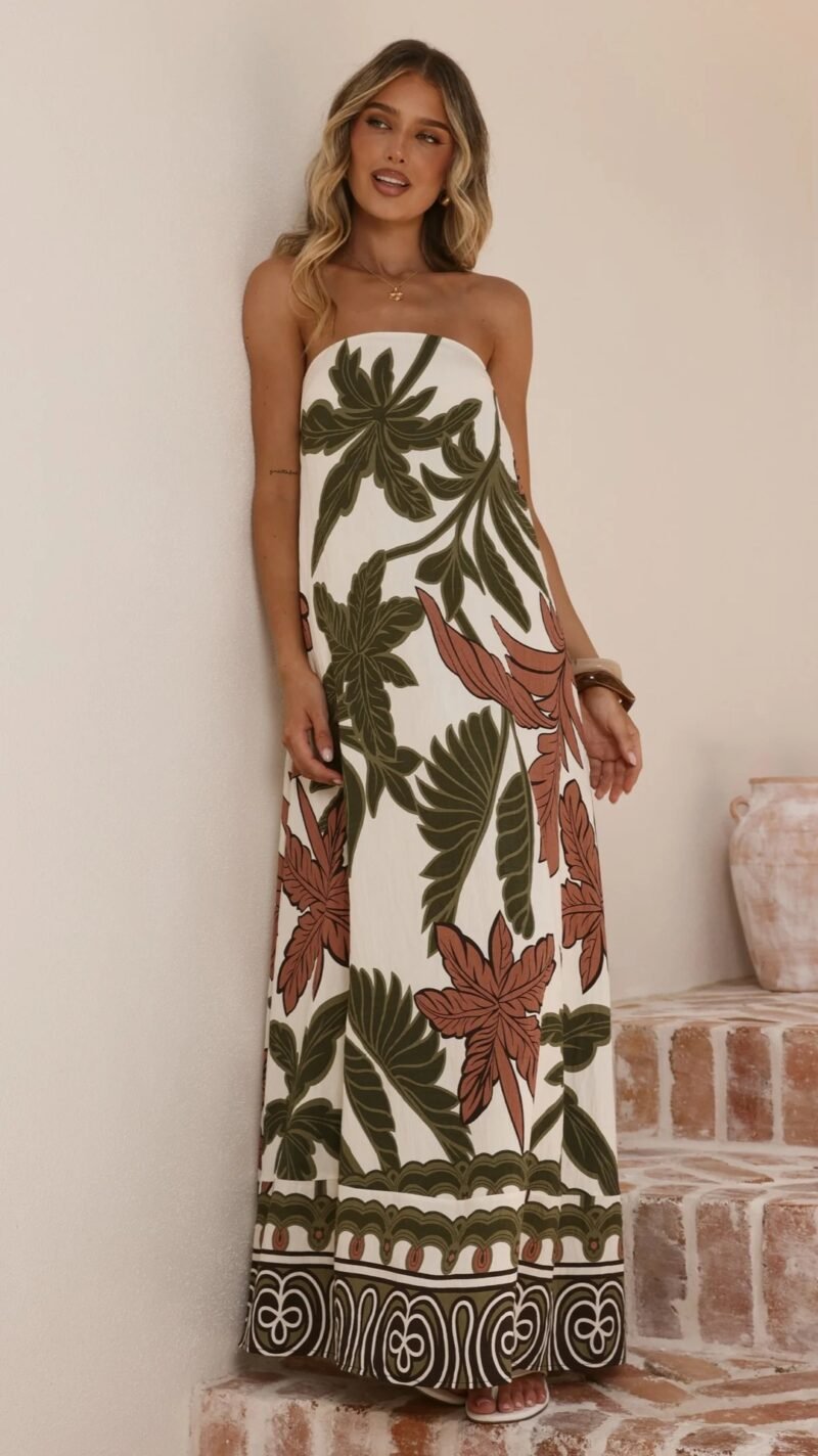 Printed Strapless Maxi Dress