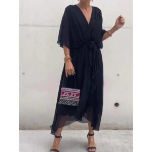 Belted Chiffon Maxi Dress
