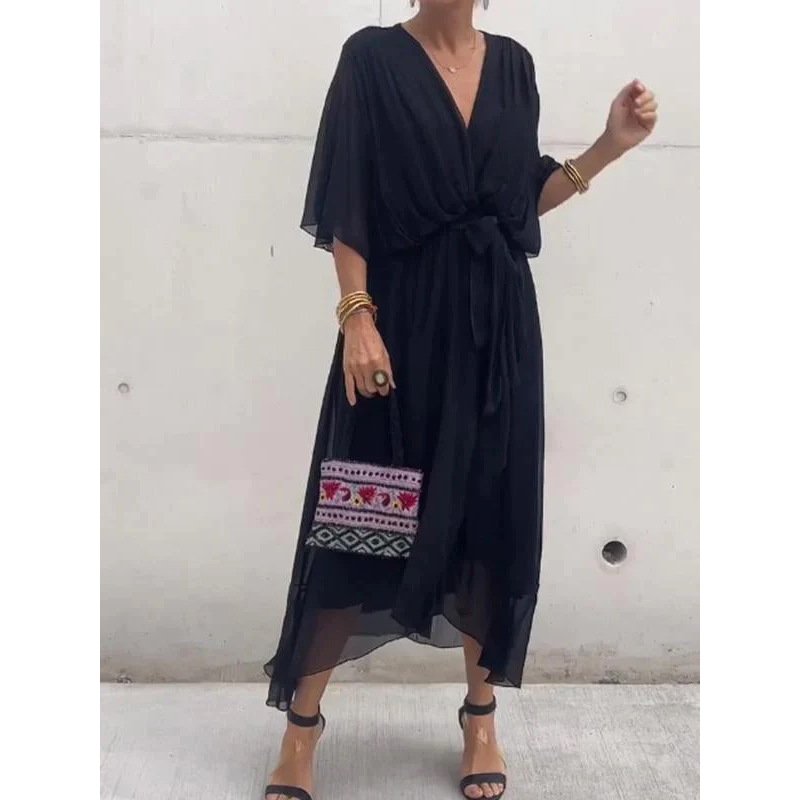 Belted Chiffon Maxi Dress