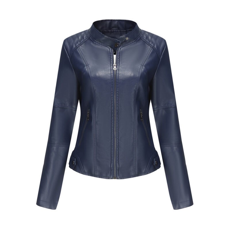 Stand Collar Faux Leather Jacket
