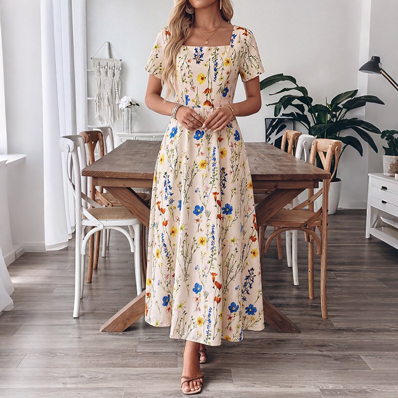 Floral Square Neck Maxi Dress