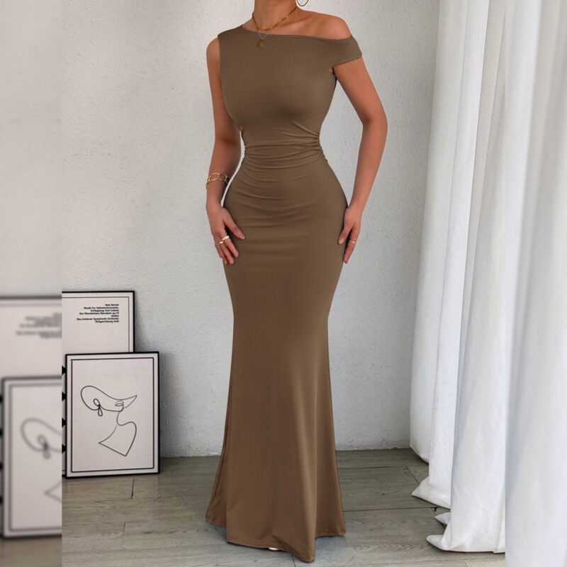 Asymmetric Ruched Maxi Dress