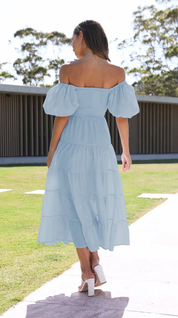 Smocked Off-Shoulder Maxi Dress