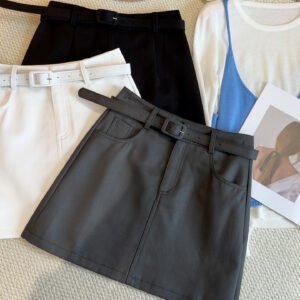 Belted High Waist A-Line Skirt