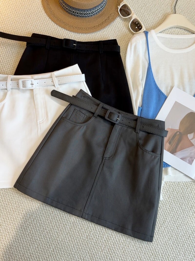 Belted High Waist A-Line Skirt