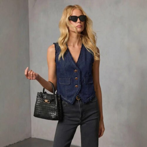O1CN01Fj61UC1qYGFfB4NGZ_2212119295507-0-cib.jpg Sleeveless Denim Button Vest