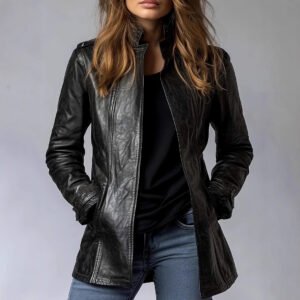 Stand Collar Faux Leather Jacket