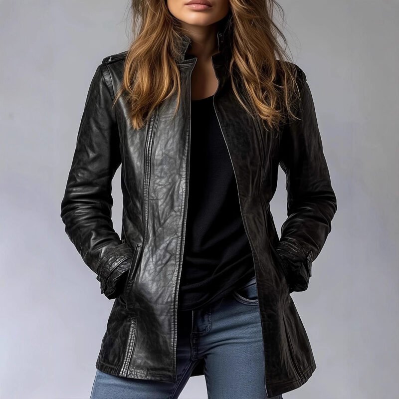 Stand Collar Faux Leather Jacket