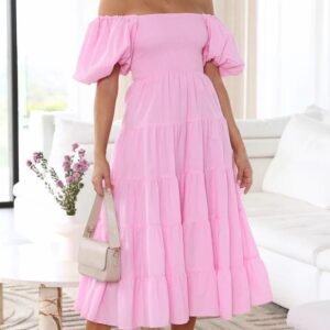 Smocked Off-Shoulder Maxi Dress