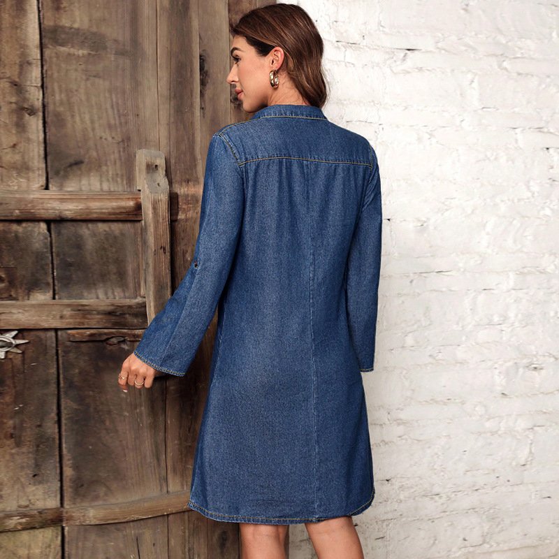 Button Front Denim Shirt Dress