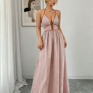 Striped Halter Maxi Dress