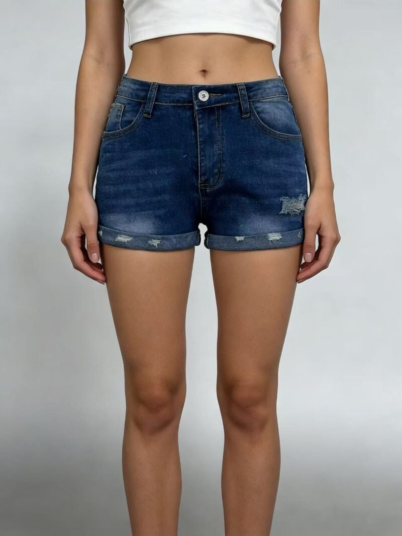 Slim Fit Ripped Denim Shorts