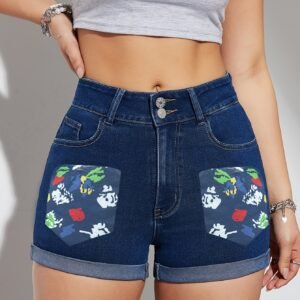Graphic Print Denim Shorts