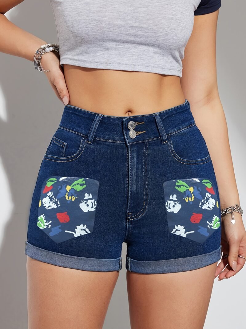 Graphic Print Denim Shorts